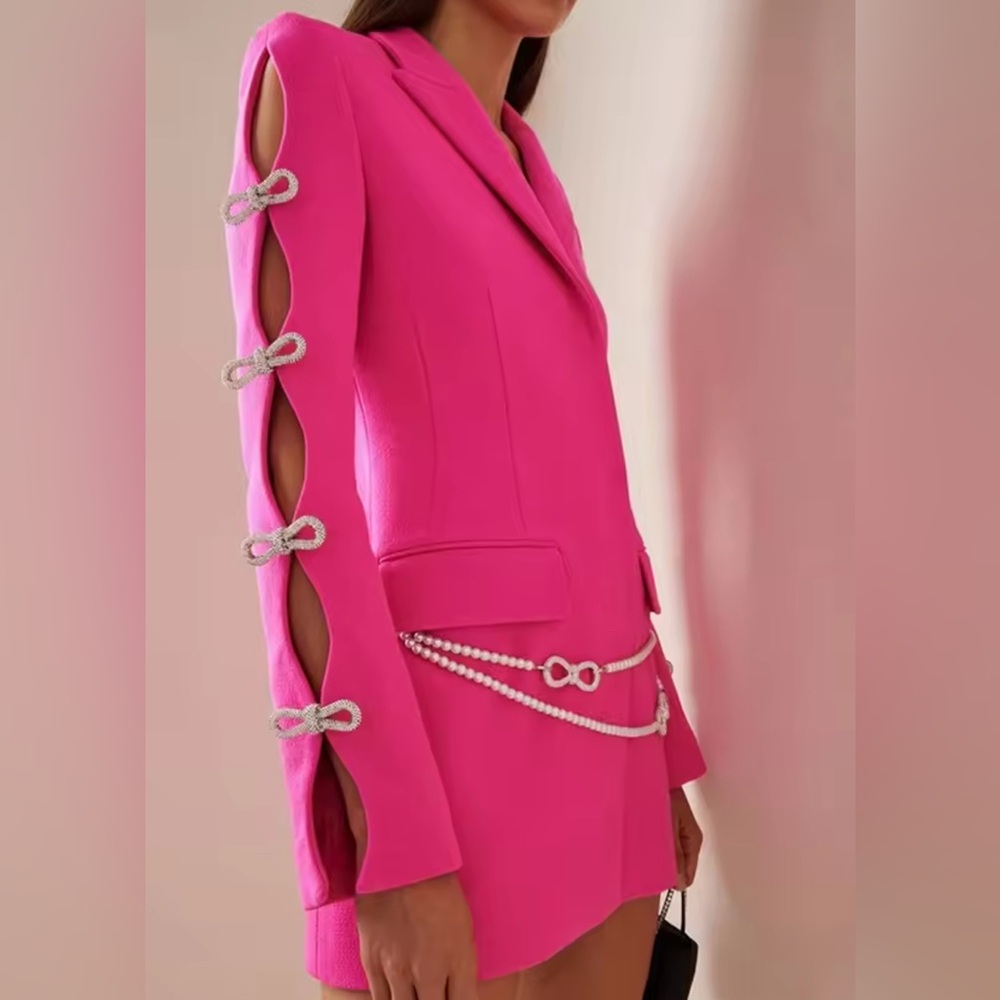 NEW $198 Lea Crystal Bow Cut out Pink Viral Blazer
